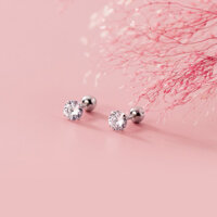 Bông tai Bạc nụ đá chốt bi vặn đủ kích thước - Khuyên tai bạc nữ đẹp sang trọng BTB06 - Bạc cao cấp S925 - 4mm