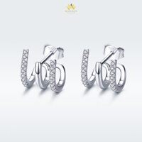 Bông Tai Bạc S925 3 Móc Nạm Đá Lấp Lánh - MIRASON MBT116 - Khuyên Tai Bạc Cá Tính Nạm Đá Lấp Lánh