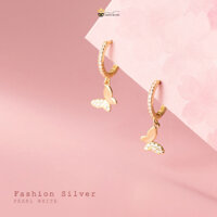 Bông tai bạc S925 Bông tai khoen bướm đính đá đường kính 8mm - Amooi Silver AB7504