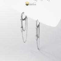Bông Tai Bạc S925 Khoen Tròn Đá Xích Rơi Cá Tính Đường Kính 8mm - AMOOI SILVER AB235