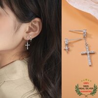 Bông Tai Bạc S925 Star Cross Sao Chữ Thập Bất Đối Xứng Trẻ Trung Cá Tính | Khuyên Tai Nữ Trang Sức Bạc Thời Trang