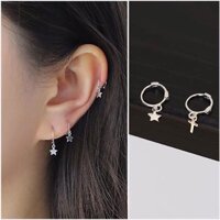 Bông tai bạc ta trái tim,Khuyên tai bạc ngôi sao may mắn bạc s925-Minh Tâm Jewelry