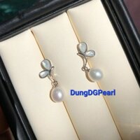 Bông tai bạc trai thật dáng giọt 7,5ly thiết kế hồ điệp xinh xắn