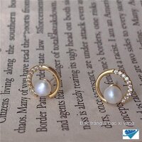 Bông tai bạc tròn gắn trai chất liệu bạc s925 MS06 - Vàng