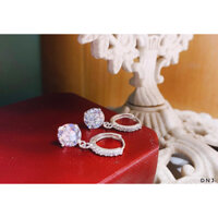 Bông tai bạc tròn treo đá tròn, Tiệm bạc Mê Ly cam kết bạc chuẩn