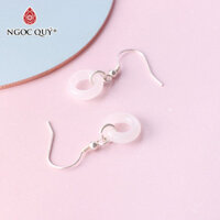 Bông tai bạc tròn trơn đá mã não trắng - Ngọc Quý