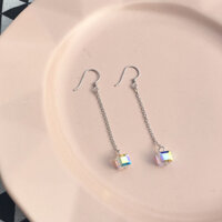 Bông tai bạc và pha lê kiểu thả dài tòn ten dễ thương phong cách hàn quốc - shop kỳ lân