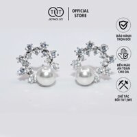 Bông Tai Bạc Ý kèm Ngọc Trai Nhân Tạo Xen Đá CZ T&T Jewelry cao cấp cho nữ BT013