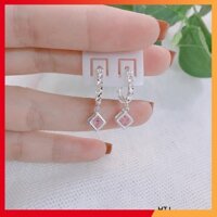 Bông tai bé iu - Bông tai lập phương đá màu xinh xuất sắc nạ, CAM KẾT BẠC CHUẨN