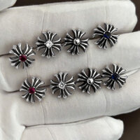 Bông tai chrome heart stub đính đá bạc fullbox hàng bestquality.