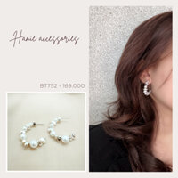 Bông tai chữ C charm hạt bẹt - mã 752