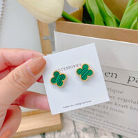 Bông Tai Cỏ 4 Lá Chất Liệu Thép Titan Ko Đen TT 4409 - Xanh