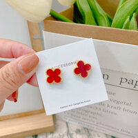 Bông Tai Cỏ 4 Lá Chất Liệu Thép Titan Ko Đen TT 4409 - Đỏ