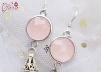 Bông tai đá Thạch anh Hồng mix Charm tua rua Bạc 925