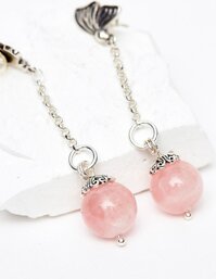Bông tai đá thạch anh hồng 10mm mệnh hỏa, thổ - Ngọc Quý Gemstones