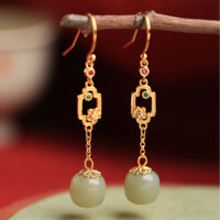 Bông tai dài phong cách Trung Quốc cổ đại Hetian Jade s925