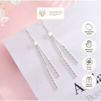 Bông tai dáng dài hình ngôi sao may mắn bạc Ý S925 Xi bạch kim phối tua rua - THJ