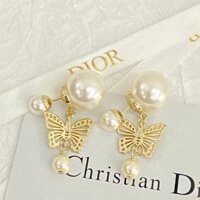 Bông tai đính tán đính pearl trang trí hoạ tiết butterfly Dior CD