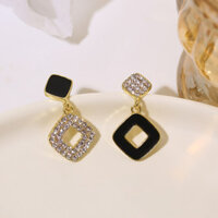 Bông tai đinh tán nữ thiết kế retro Pháp, kim bạc S925, đa năng, đầy kim cương, không đối xứng, thanh lịch, phong cách Hàn Quốc