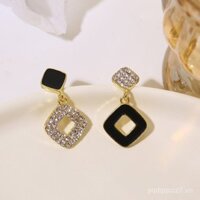 Bông tai đinh tán nữ thiết kế retro Pháp, kim bạc S925, đa năng, đầy kim cương, không đối xứng, thanh lịch, phong cách Hàn Quốc