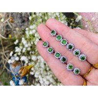Bông tai diopside xanh lục dạng cài size 6ly