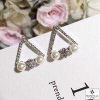 Bông Tai Form Lớn Tam Giác Mạ Bạc Đính Ngọc Trai - Mã BT599