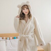 Bông tai gấu đinh hương Áo choàng tắm Bộ đồ ngủ Quần áo gia đình Flannel lông cừu san hô Paj