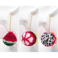 Bông Tai Handmade Dưa Hấu - Măng Cục - Thanh Long - Móc Khóa Pompom Trái cây
