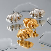 Bông tai hình bánh sừng bò bằng thép không gỉ 18k, trang sức bằng thép không gỉ