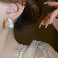 Bông tai hình giọt dầu màu trắng Baihe bạc 925, phong cách rừng, đinh tán hình học, bông tai tươi mát ngọt ngào cho đi lại 2.24