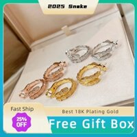 Bông tai hình rắn 2025 Bông tai vòng nữ vàng 18K đính kim cương