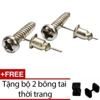 Bông tai hình trục vít BT131 (Bạc) + Tặng bộ 2 bông tai BT115 Loại 6mm (Đen) [bonus]