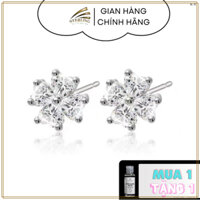 Bông tai hoa 4 cánh STERLING với bông tai bạc S925 mặt hoa 4 cánh đính đá khối siêu xinh, BH 6 tháng - BT06