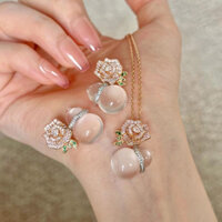 Bông tai hoa bầu kim cương bạc Phong cách Trung Quốc mới Bông tai trong suốt lạnh