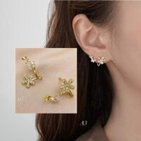 Bông tai hoa mai và cánh bướm butterfly, chuẩn bạc ta xi vàng đính đá - Anchi jewelry