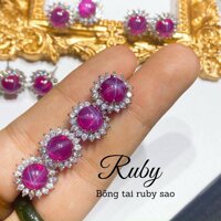 Bông tai, hoa tai đá ruby sao - Mẫu 2