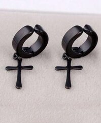 Bông tai kẹp thánh giá tòn ten BT380, Khuyên tai thánh giá kẹp thời trang unisex - Màu đen