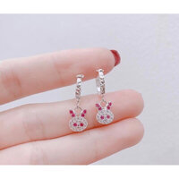 Bông tai/ khuyên tai bạc trẻ em, khuyên phay sáng, treo hình thỏ con nhiều màu sắc