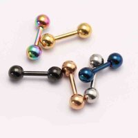 Bông tai khuyên tai quả tạ basic unisex cá tính - Vàng - 4mm