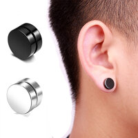 Bông tai khuyên tai tròn nam châm basic không cần bấm lỗ unisex - đen - 6mm