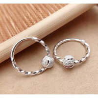 bông tai khuyên tròn xoắn xiên bi cát BẠC CAO CẤP cho cả bé đeo