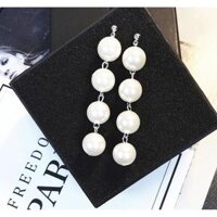 Bông tai kiểu dây đính ngọc trai giả dài cho nữ - màu bạc