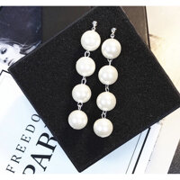 Bông tai kiểu dây đính ngọc trai giả dài cho nữ - màu bạc