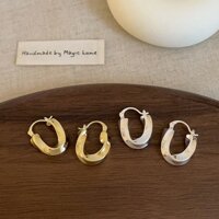 Bông tai kim loại hình bầu dục bóng loáng Bông tai thời trang độc đáo dành cho nữ