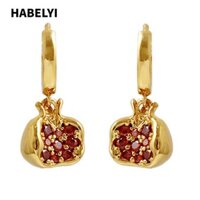 Bông tai lựu HABELYI, Quà tặng trang sức Bông tai vòng mạ vàng 18k, Phong cách cổ điển Garnet đỏ đám cưới màu vàng Mặt dây chuyền Vòng cổ nữ bé gái