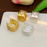 Bông Tai Mạ Đồng 18K Vàng Thật Chải Rỗng Zircon Bông Tai Hoa Nữ Trang Sức