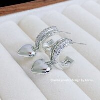 Bông Tai Mạ Đồng Vàng Trắng Micro-Dát Zircon Chữ C Bông Tai Trái Tim Nữ Trang Sức