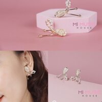 Bông tai mạ vàng 10k - bạc 925 - Đôi nơ lớn đính ngọc và đá sang chảnh - xinh đẹp - lung linh - không gây kích ứng da
