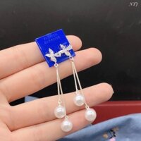 BÔNG TAI MẶT HOA ĐÁ ĐÍNH TRAI DÁNG DÀI SANG CHẢNH - BÔNG TAI NỮ BẠC TA