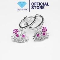 Bông tai mèo kitty hoa đá sáng đẹp chuẩn bạc ta
